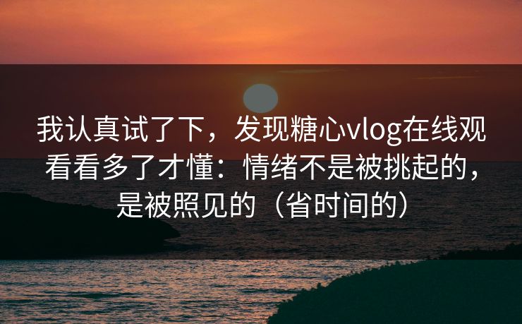 我认真试了下，发现糖心vlog在线观看看多了才懂：情绪不是被挑起的，是被照见的（省时间的）